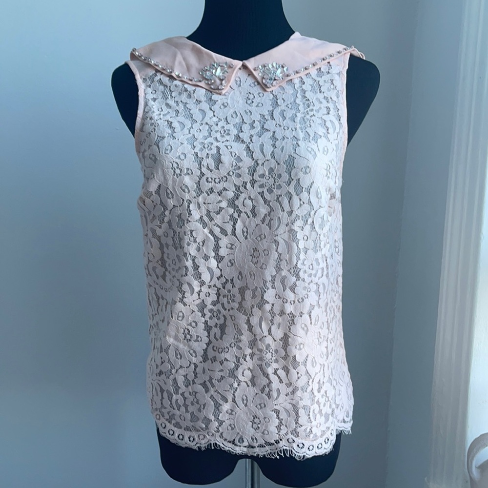 Forever new lace sleeveless pink top